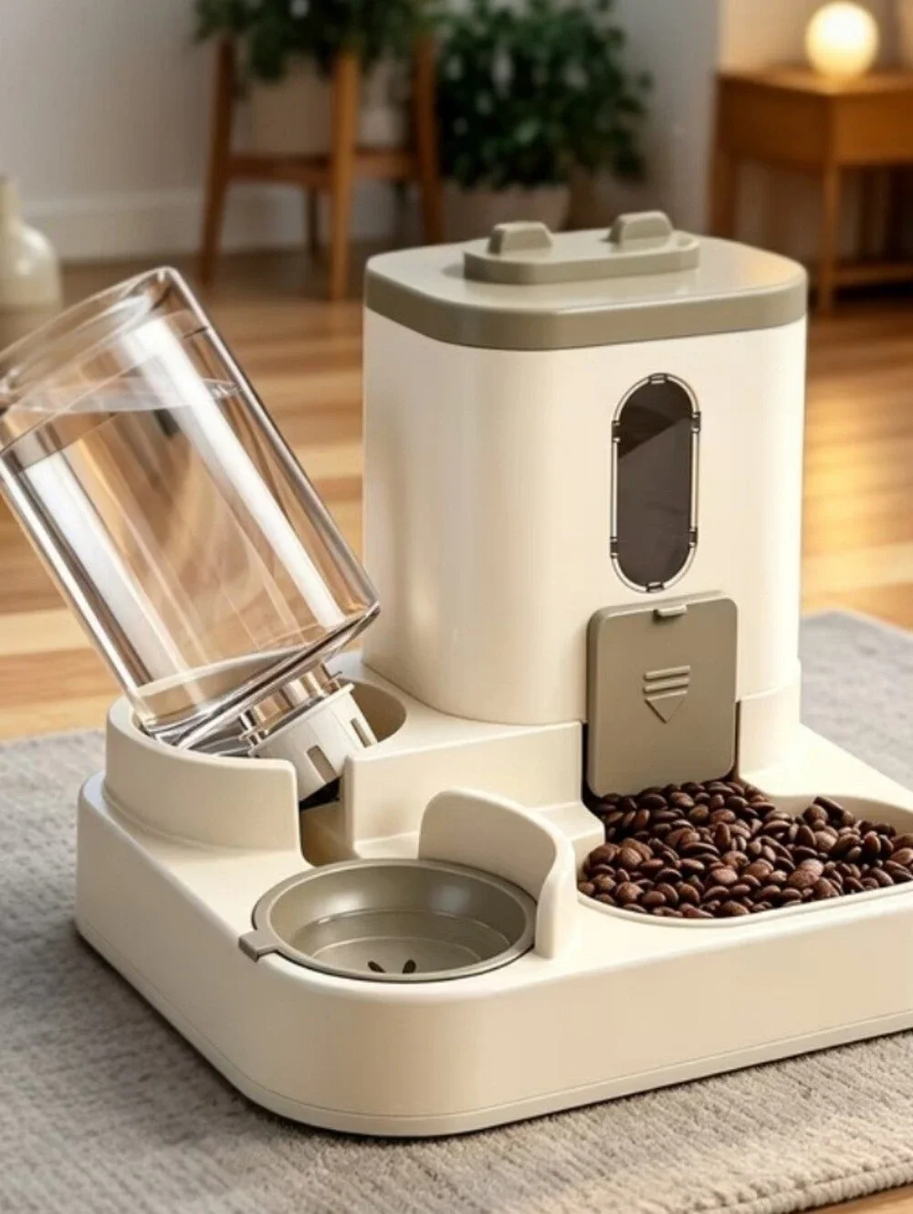 Cat Automatic 2 In 1 Food and Water Dispenser In White/Grey